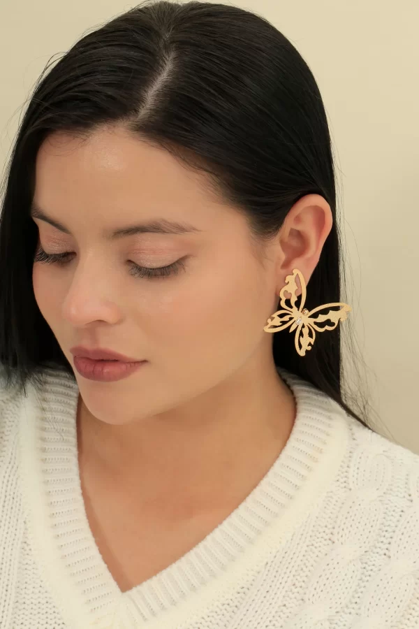 Arete dorado en bronce y baño de oro 24k y dije. Marca Brazz by Roel, con Roel Joyas puedes emprender e impulsar tu negocio, tenemos los mejores precios del mercado