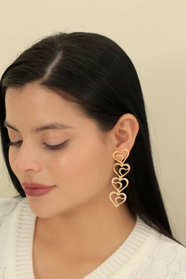 Arete dorado en bronce y baño de oro 24k y dije. Marca Brazz by Roel, con Roel Joyas puedes emprender e impulsar tu negocio, tenemos los mejores precios del mercado