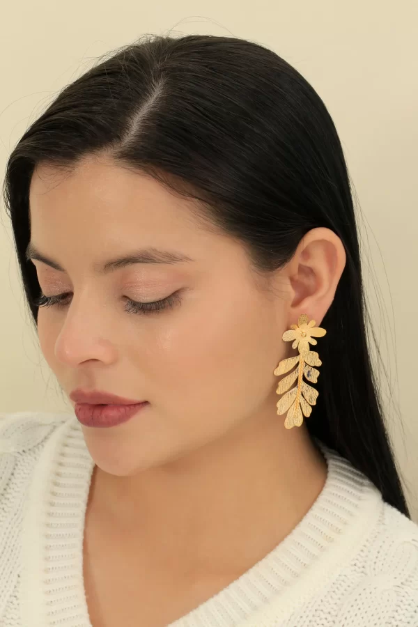 Arete dorado en bronce y baño de oro 24k y dije. Marca Brazz by Roel, con Roel Joyas puedes emprender e impulsar tu negocio, tenemos los mejores precios del mercado