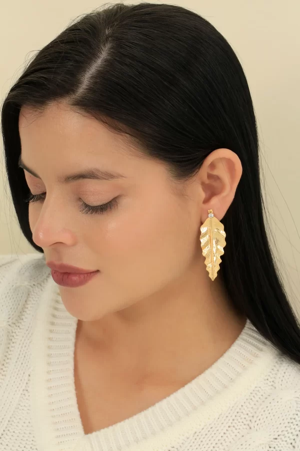 Arete dorado en bronce y baño de oro 24k y dije. Marca Brazz by Roel, con Roel Joyas puedes emprender e impulsar tu negocio, tenemos los mejores precios del mercado